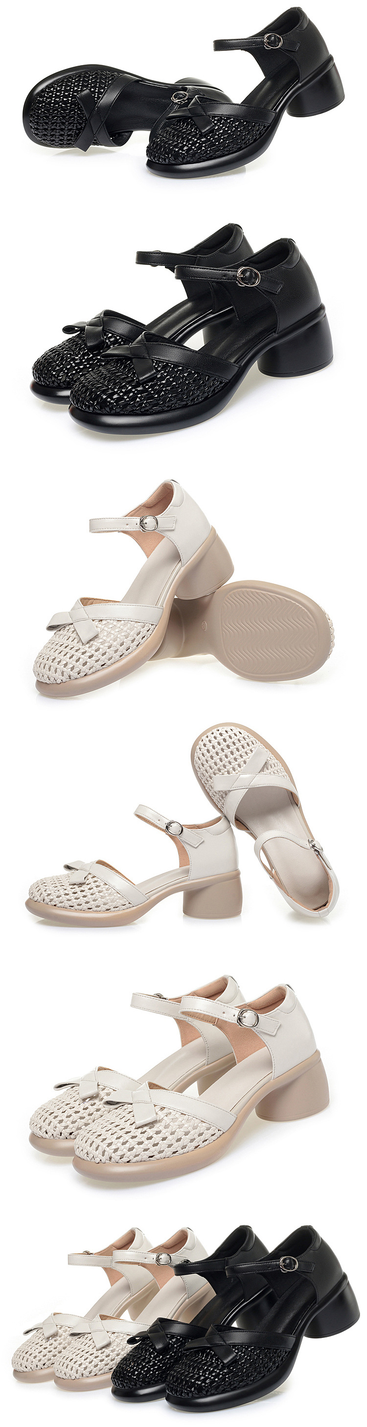 Sandal hở mũi nữ quai ngang da thật đế dày — màu be chi tiết 7