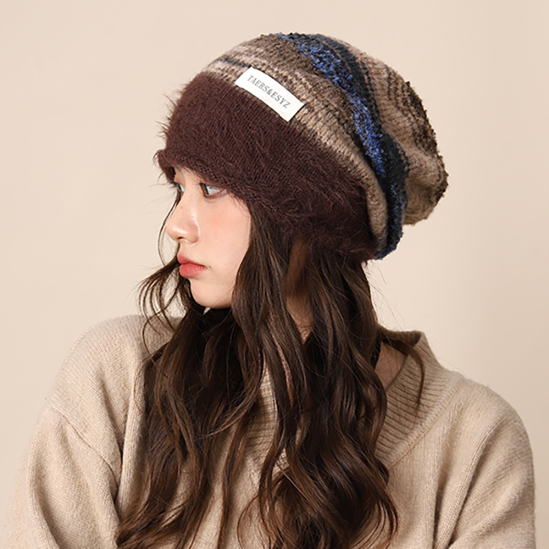 Berretto in pile lavorato a maglia con punta in peluche sfumato Melad per bambini per mostrare il loro viso, piccolo autunno inverno caldo e versatile_voghion.com