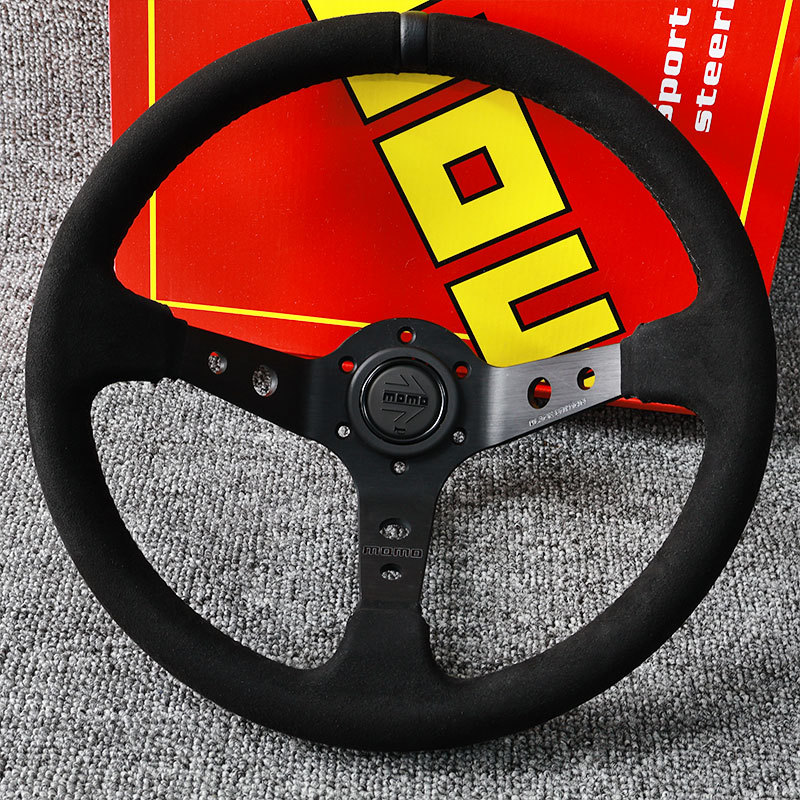 Universal – New MOMO Modified Steering wheel - 14-inch-deep-dish-suede-leather-steering-wheel-single