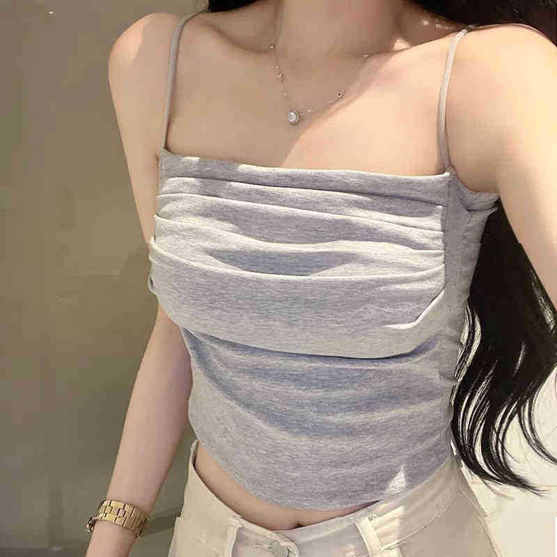 Versión coreana del deseo puro de mostrar el pecho, un gran tirante de un solo hombro plisado, hermoso chaleco trasero, una pieza con almohadilla para el pecho, top de tubo