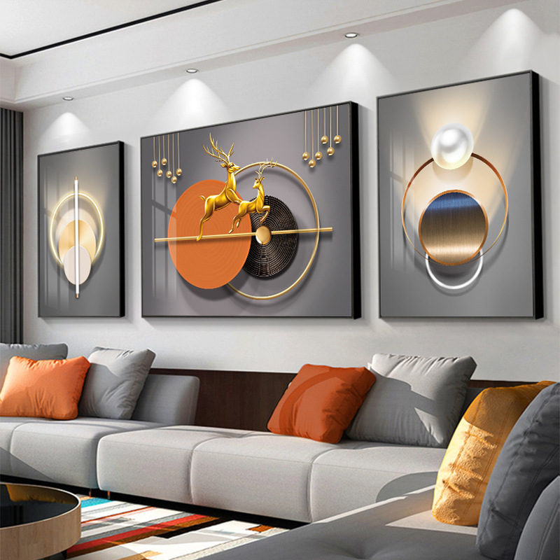 Light Luxury 2026 Living Room Decorative Painting Modern Minimalist Sofa Background Wall Hanging Painting Elk High-End Triptych Mural