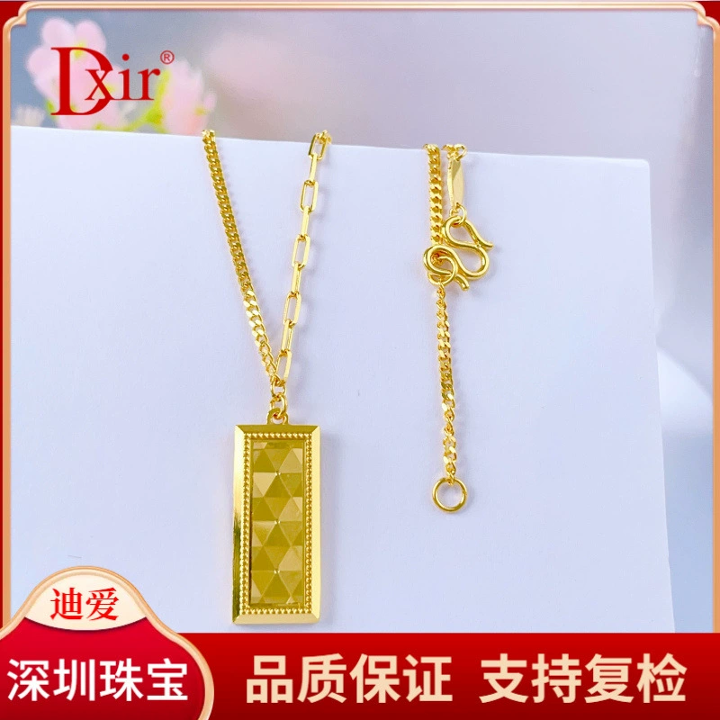 Чистое золото 999 [Оригинальная дизайнерская модель] AB Chain Diamond Small Gold Bar 17-18inch Регулируемая цепочка