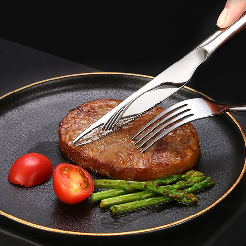 Cross-border 304 stainless steel western food cutlery, steak special high-end western food tableware wholesale moonlight knife, fork and spoon set
