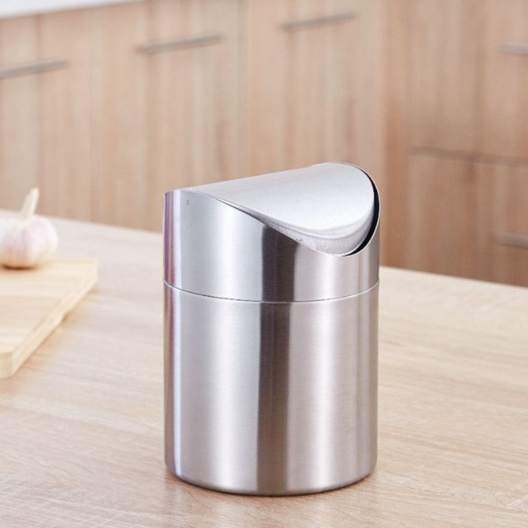 Original Color Desktop Trash Can Stainless Steel Creative Storage Tube Light Luxury Trash Bin with Lid Mini small size Trash Can Gift