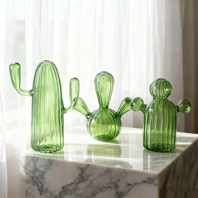 Vaso de vidrio de colores Cactus Vaso de vidrio para el hogar Flores hidropónicas Decoración simple Vaso de vidrio