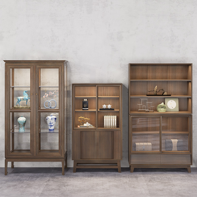 展示柜实木沙比利带玻璃门现代简约原木简约禅意家具新中式收藏柜