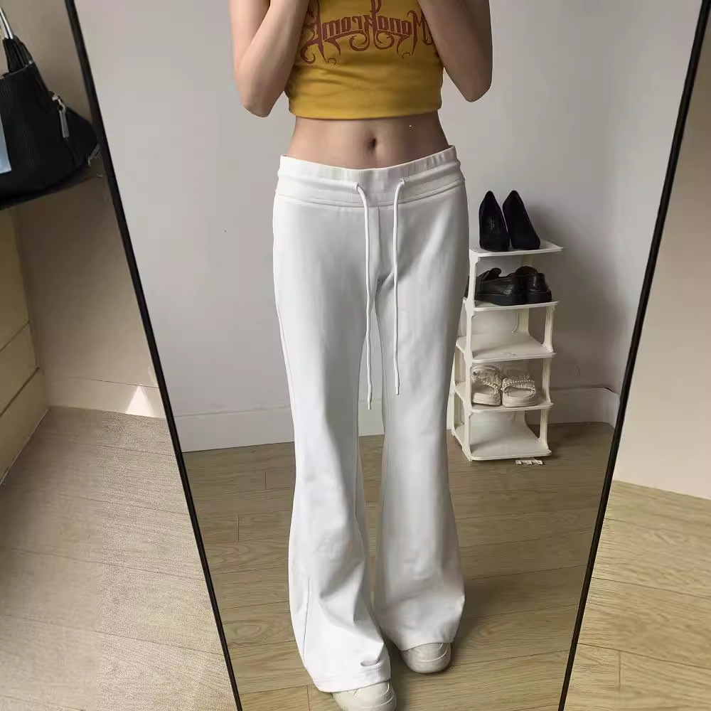 American-style Yoga Sports Pants Women's Spring and Autumn Casual High Waist Draped Flared Pants White and Grey Casual Pants