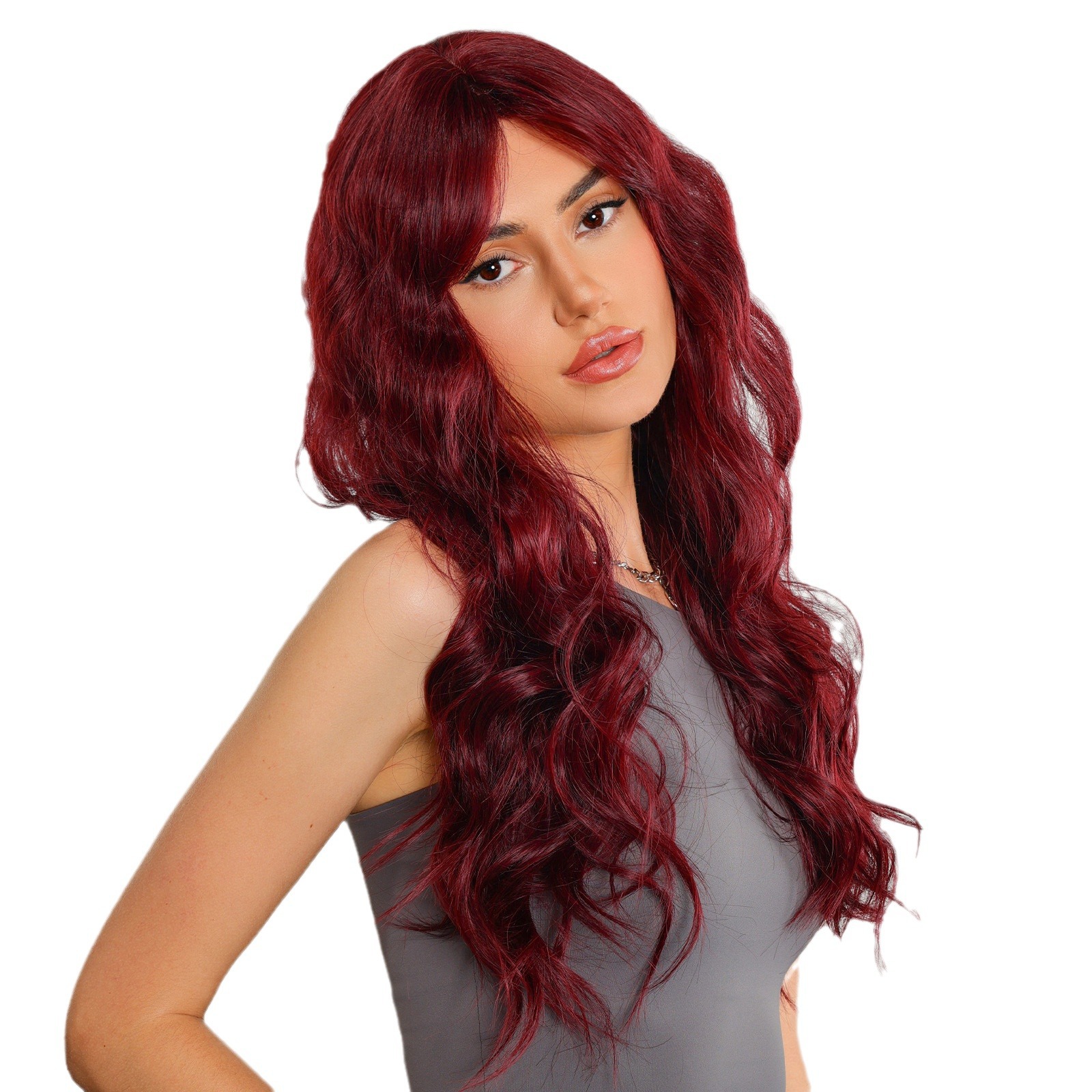 Peluca de color claro con flequillo Marrón Gradiente oro cubierta de la cabeza completa grupo de mujeres cos gran ola de moda europea y americana cabello natural