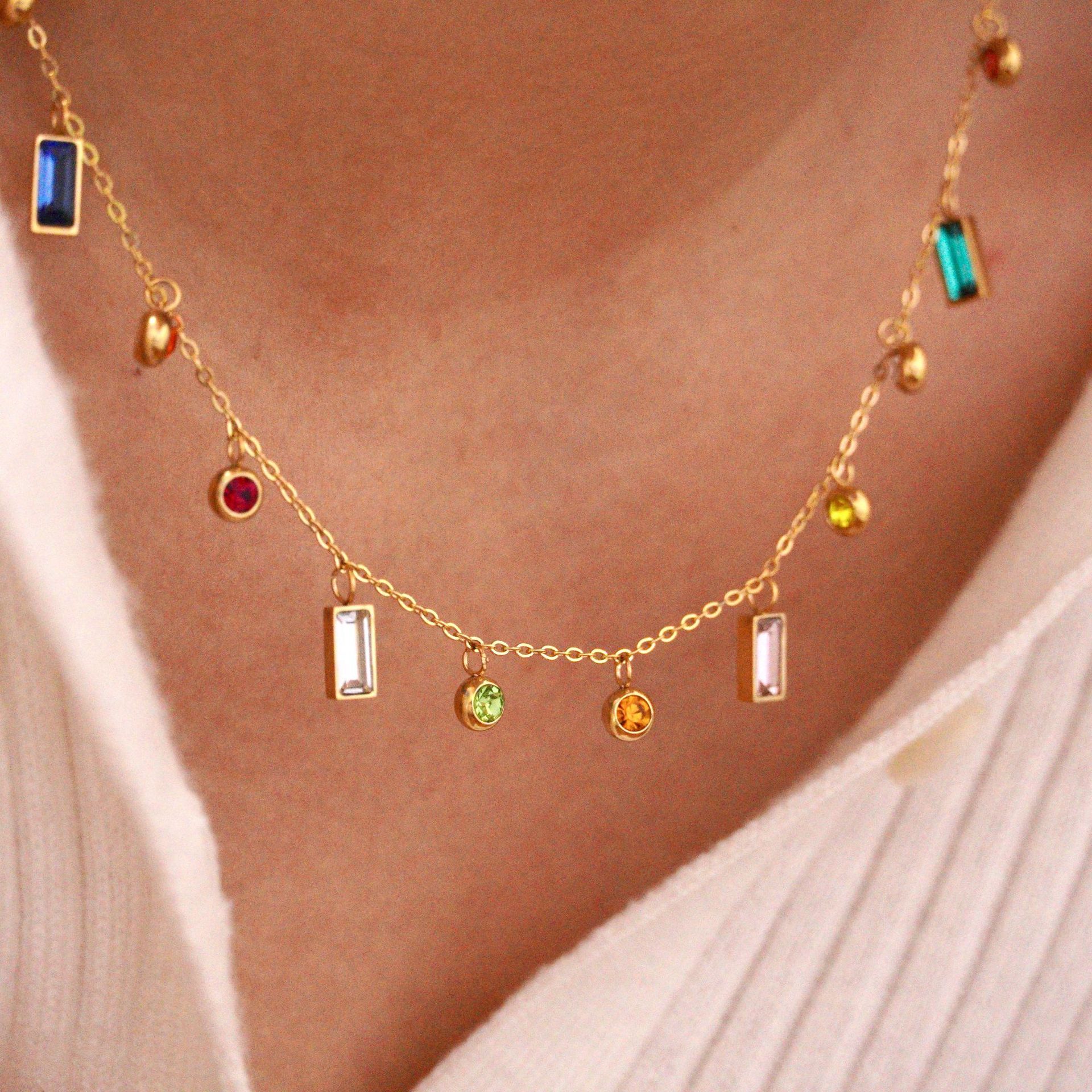 Rings, Necklace Classification Retro Simple Style Color Block Natural Stone Titanium Steel Inlay Zircon Women's Rings Necklace