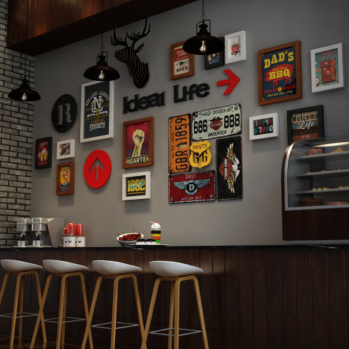 Polymer 2364 industrial style retro luminous decorative painting combination photo frame restaurant hotel LED light strip photo wall