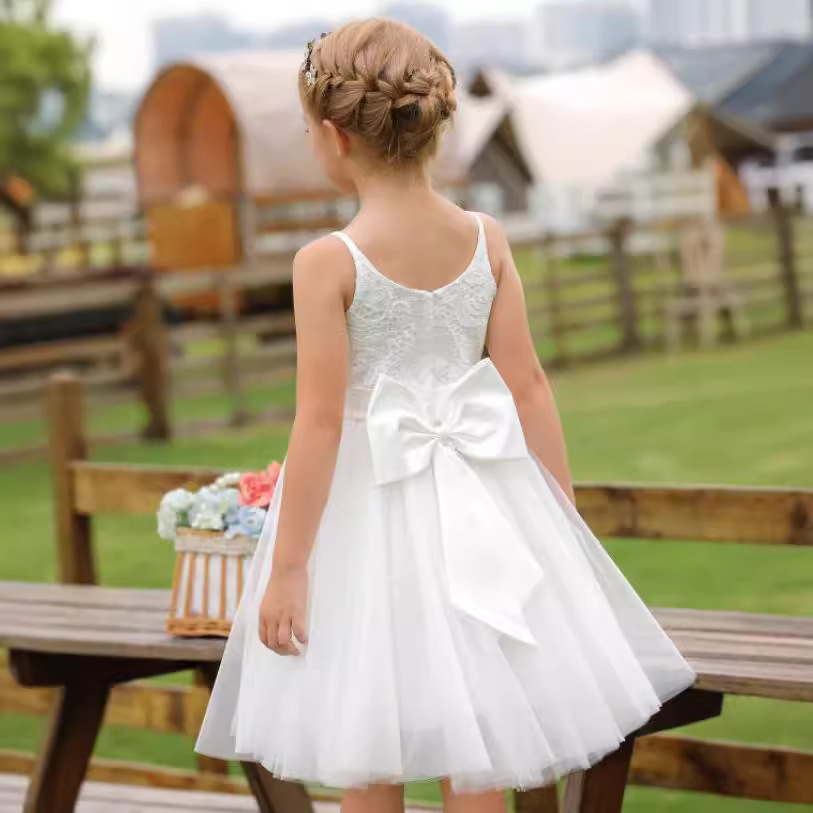 Explosiones de comercio exterior transfronterizo Europa y Estados Unidos vestido de boda infantil de encaje vestido de flores de rendimiento de fiesta de cumpleaños cinturón de rodillas vestido