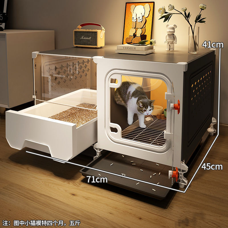 現代的な猫用ヴィラ、引き出し式家庭用トイレ一体型、室内自由組み立て、ワンルームワンリビング家庭用猫ケージ|undefined