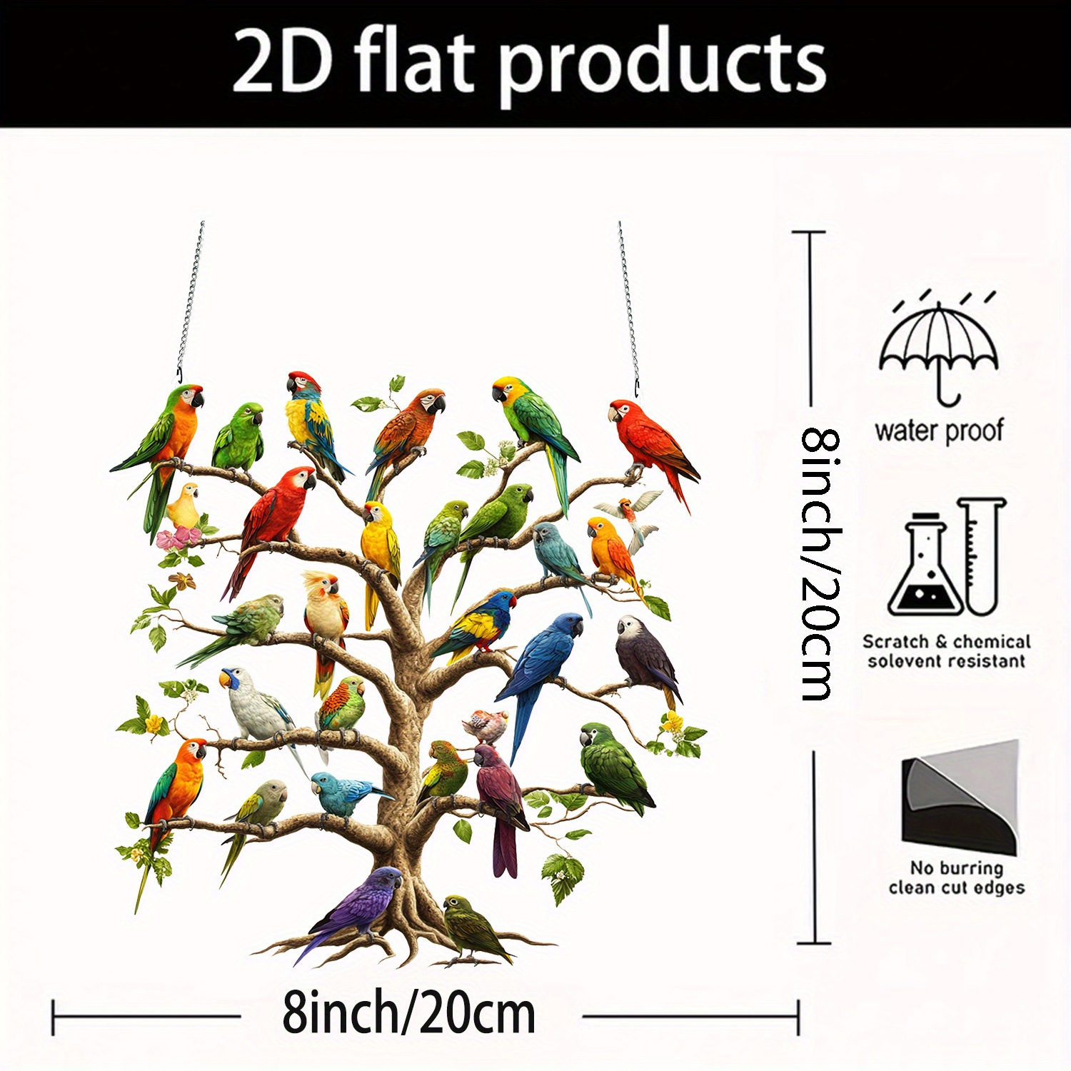 2D Plano de color Parrot Tree Acrylic Light Catcher - 8 pulgadas x 8 pulgadas Bohemia Wall Mounted, Vivid