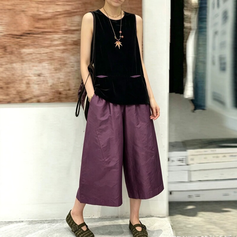 2026 Summer Style Chinese-Style Silk Velvet Top with Purple Trim on the Neckline and Cuffs, Fashionable for Single Wear or Layering, Sleeveless Shirt 2026 Summer Style Chinese-Style Silk Velvet Top with Purple Trim on the Neckline and Cuffs, Fashionable for Single Wear or Layering, Sleeveless Shirt