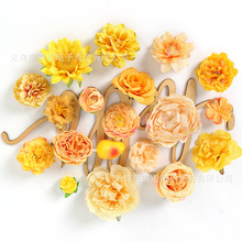 仿真花 橘黄色系花头diy材料假花仿真花高级感逼真场景布置装饰花