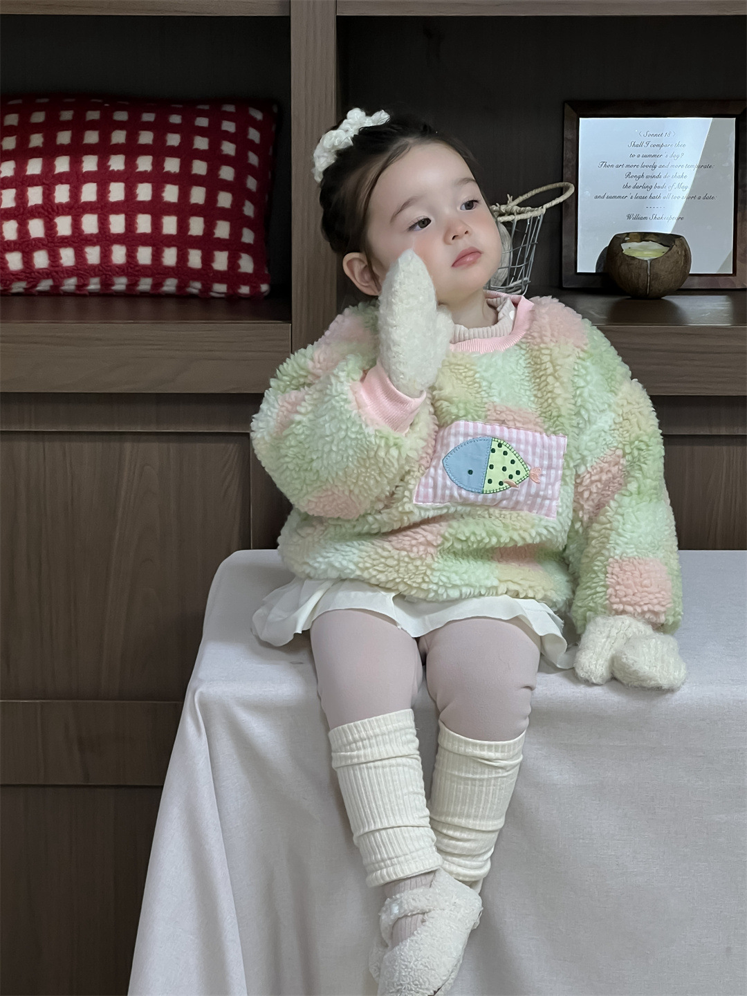 Trajes de invierno para bebés, ropa de invierno para bebés, ropa de niños coreana, suéter de pelusa, leggings