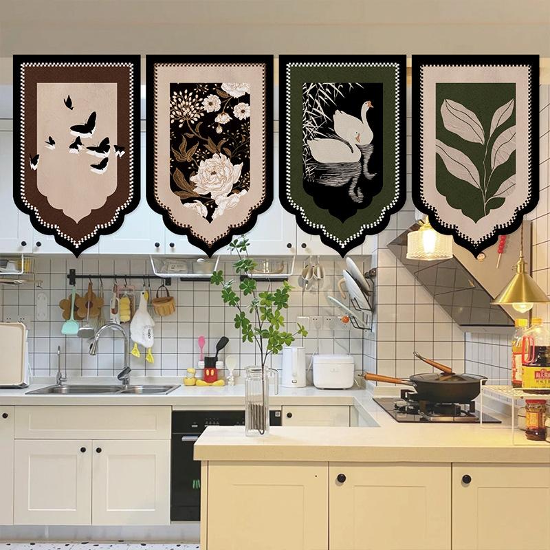 Medieval Style Triangular Flag Curtain Restaurant Living Room Partition Bedroom Decorative Door Commercial Entrance Hanging Cloth Short Curtain Blocking Curtain