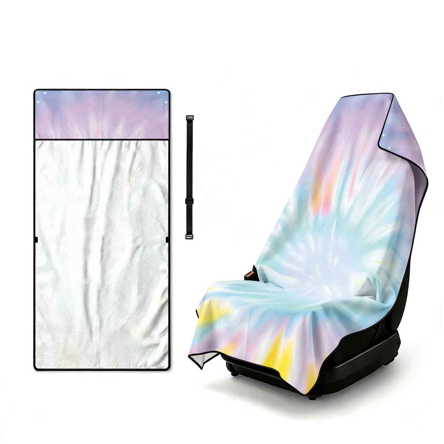Printed bath towel and car seat cover 2-in-1, ultra-fine fiber outdoor beach and car dual-use universal seat cushion