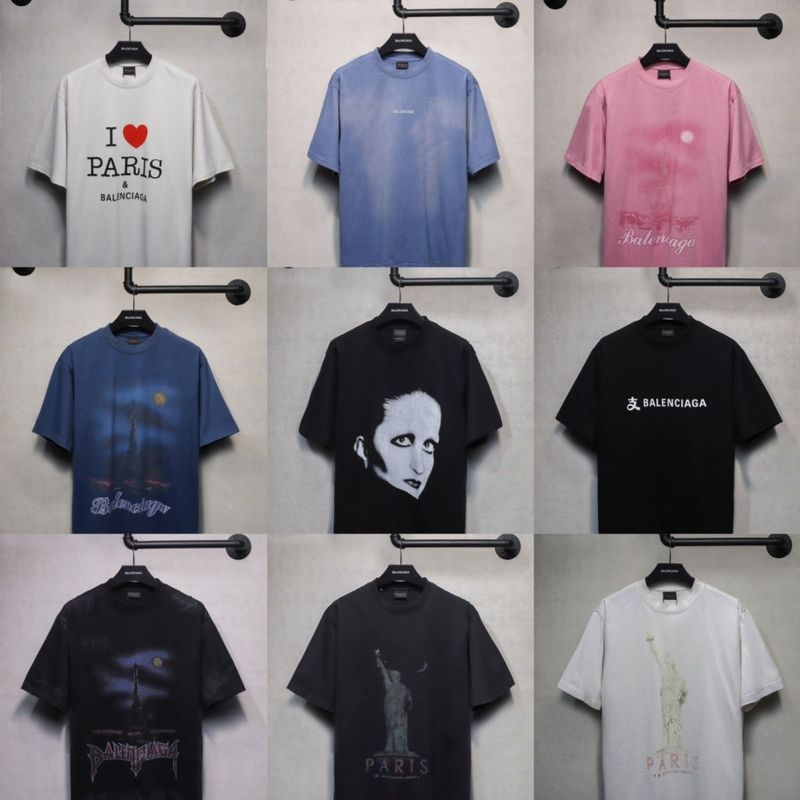 夏のパリ風トレンドブランド新作夜景柄ルーズフィットレタープリントカジュアル半袖Tシャツ男女兼用純綿|undefined