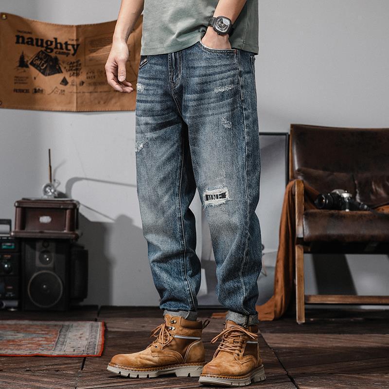 American Retro Ripped Jeans Men's Loose Straight 2024 New Fashion Brand Pants Men's Autumn and Winter Wide Leg Pants American Retro Ripped Jeans Men's Loose Straight 2024 New Fashion Brand Pants Men's Autumn and Winter Wide Leg Pants