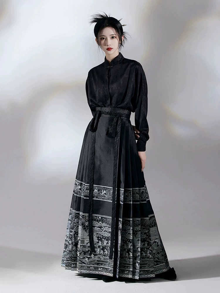 Set, long-sleeve, skirt, Chinese style, bright catchy style