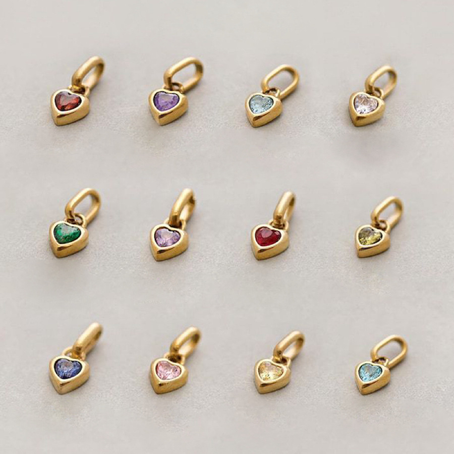 304 Stainless Steel Material Heart Shape Pattern 1 Piece Titanium Steel Birthstone Heart Shape Pendant Chain