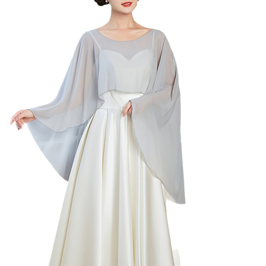 Chaqueta corta de color sólido capa de chiffón de cuello redondo delgada suelta y transpirable chal solar para salir al abrigo simple