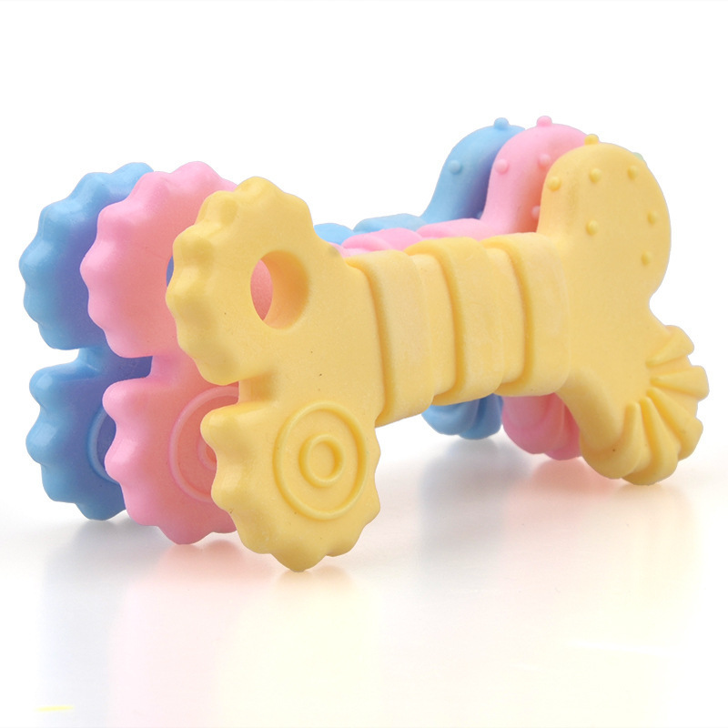 Suministros de juguete para mascotas TPR espuma roer molares hueso pequeño leche sabor hueso plano juguetes para perros en stock al por mayor