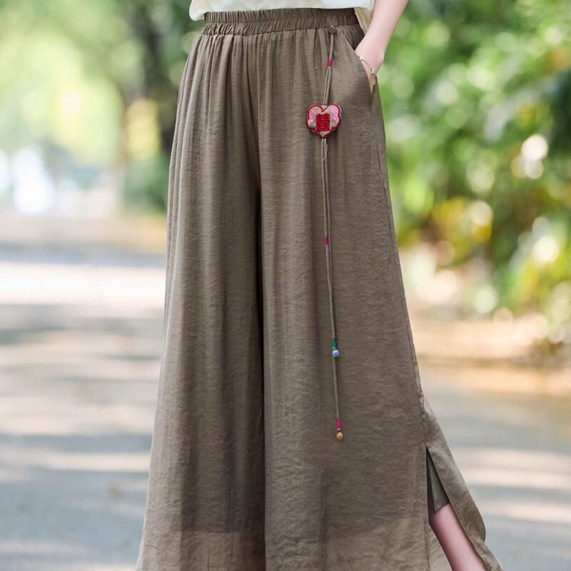 2026 Summer Silk-Linen Pocket Pants, Artistic Double-Layer Solid Color Women's Lightweight Bulk-Order Summer Nine-Point Wide-Leg Pants 2026 Summer Silk-Linen Pocket Pants, Artistic Double-Layer Solid Color Women's Lightweight Bulk-Order Summer Nine-Point Wide-Leg Pants