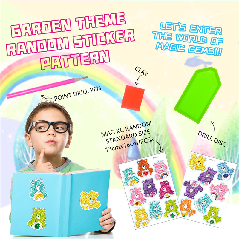 Dibujos animados superventas colorido oso pintura de diamantes pegatinas gratis pegatinas DIY pegatinas de pared de ladrillo pegatinas hechas a mano para niños diamante redondo