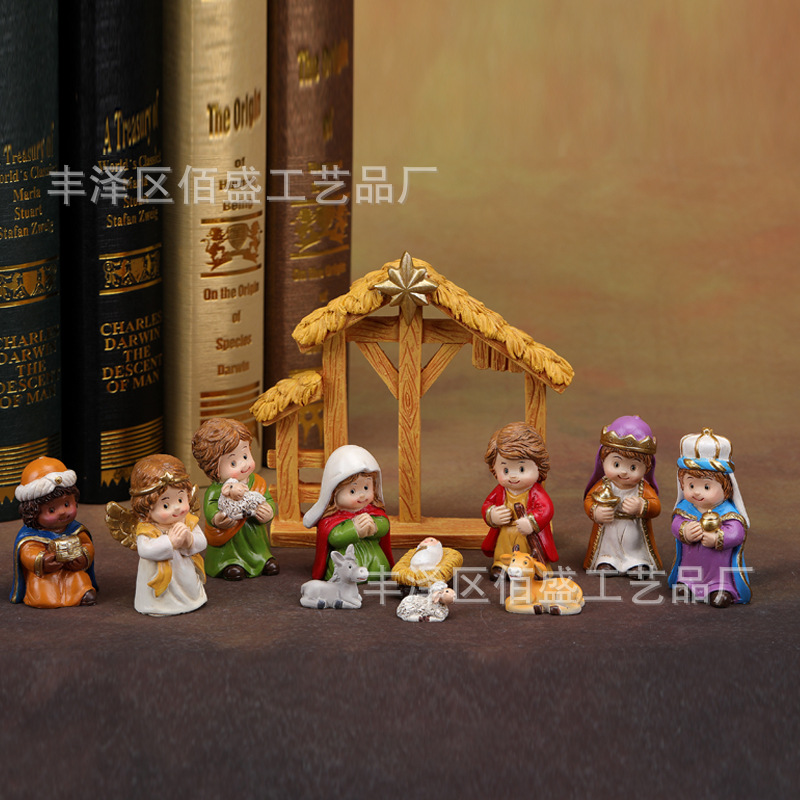 Navidad transfronteriza regalos de dibujos animados nacimiento pesebre grupo de escenas decoración creativa caballo figuras estatua artesanía