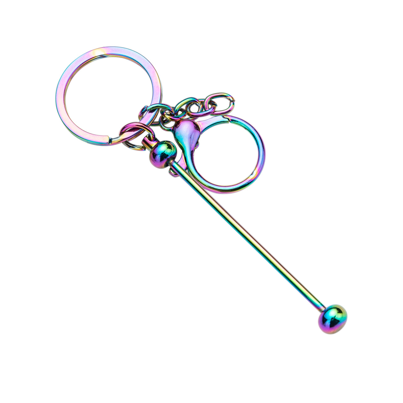 Nuevo llavero con cuentas de bricolaje al por mayor pequeño colgante de regalo llavero de metal punto llavero de color degradado