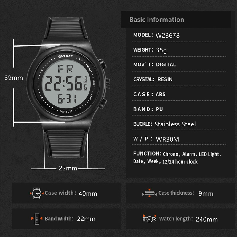 Comercio exterior Venta caliente multi-funcional deportes paso contando reloj hombres y mujeres impermeable moda cuenta atrás estudiante LED reloj electrónico