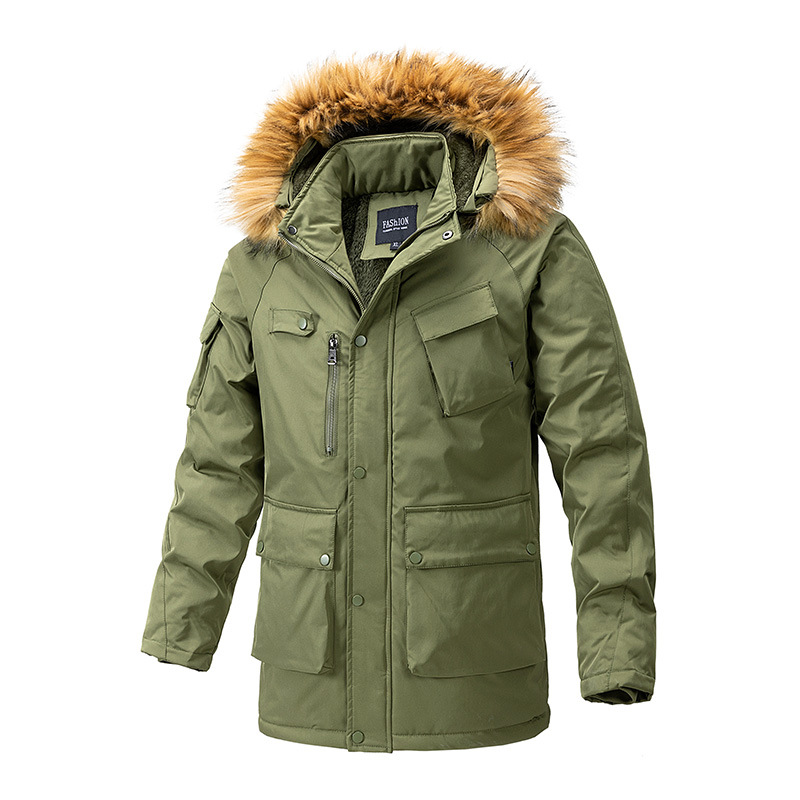 Comercio exterior transfronterizo otoño y invierno de algodón grueso largo hombre multibolsillo herramienta ropa de algodón suelta chaqueta de algodón de cuello grande