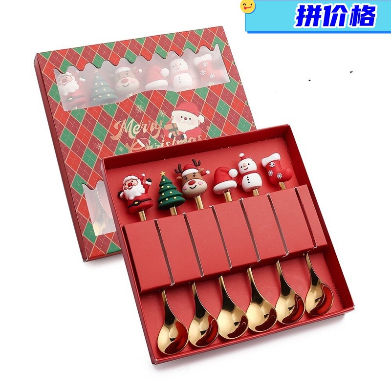 Christmas tableware suit doll cartoon coffee spoon creative Santa Claus dessert spoon fruit fork gift box