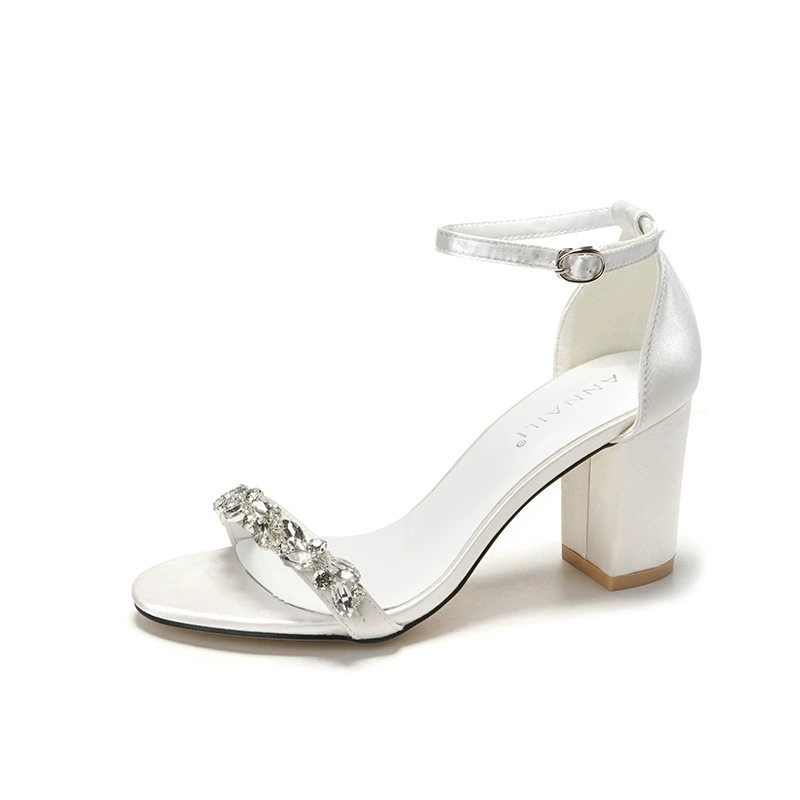 White Block Heel Sandals, Women's Plus Size 2023 Collection, Ankle Strap, Sizes 33–43