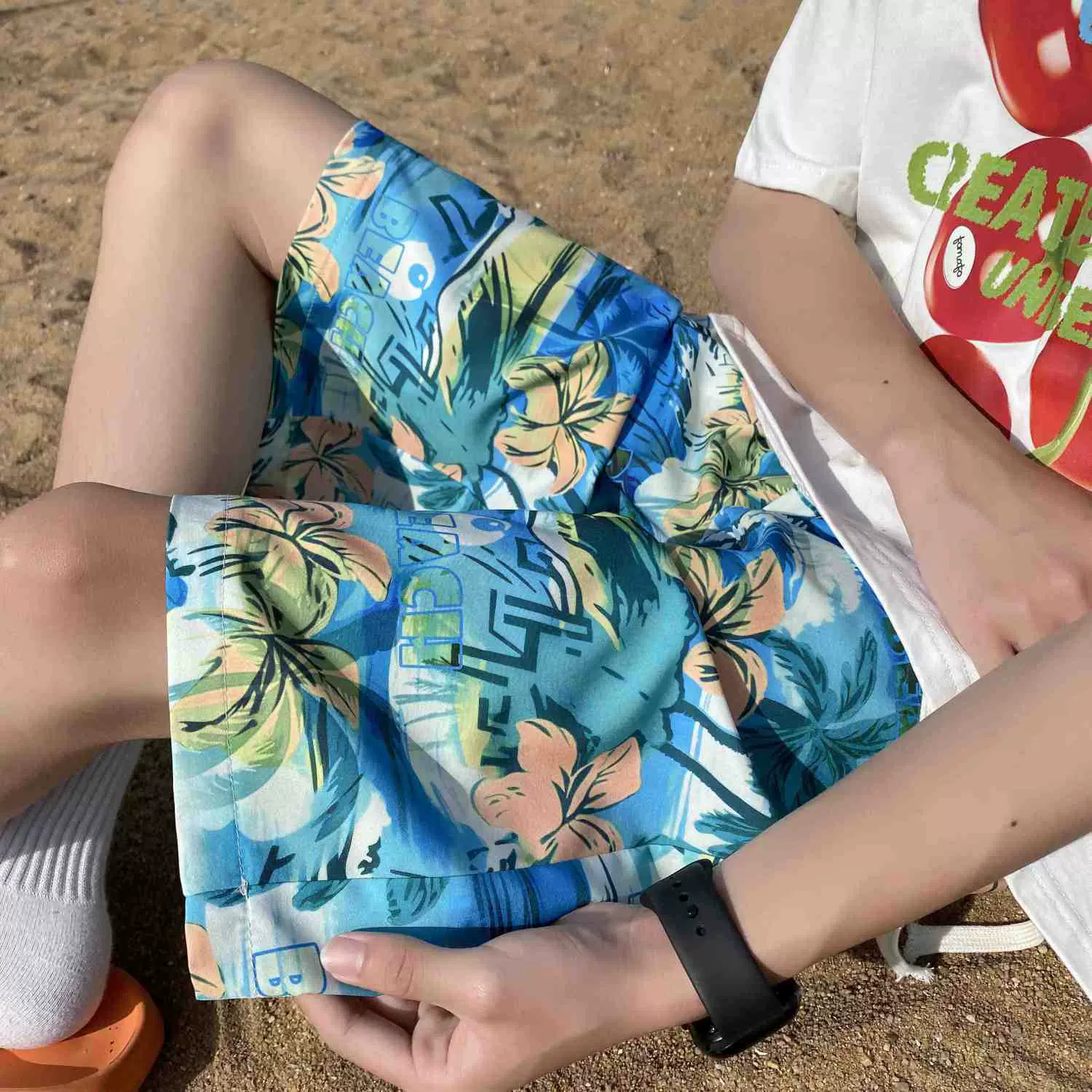 男士短裤夏季冰丝薄款凉感夏威夷沙滩花裤衩运动休闲五分裤子男款