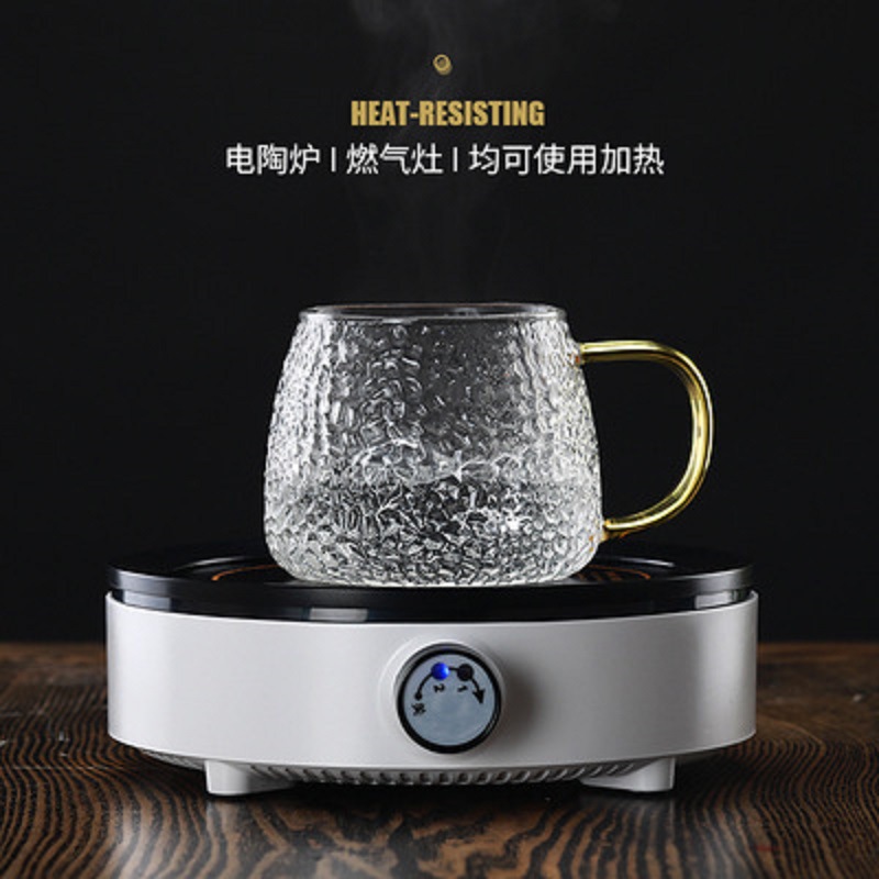 Taza de agua de vidrio martillado Internet celebridad Nórdico flor taza de té transparente simple oficina hecha a mano de gran capacidad resistente al calor taza de té