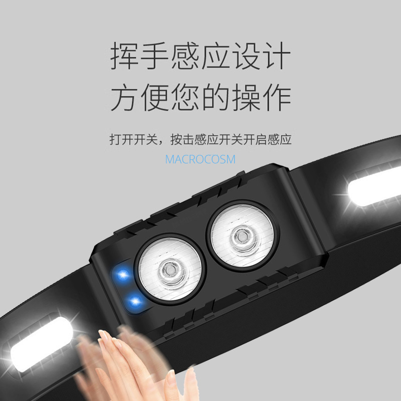 Cross-border multifuncional running headlight pesca al aire libre condujo antorcha montada en la cabeza cob inundación inducción headlight