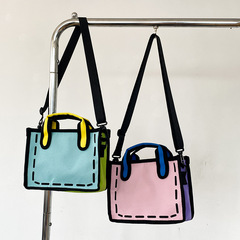 日系ins二次元帆布包卡通2D3D動漫立體女包手提便當包單肩斜挎包