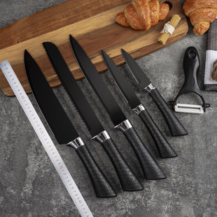 Factory Spot Stainless Steel Kitchen Household Knife Meat Slicing Star Round Pattern 7-Piece Combination Chef Knife Set