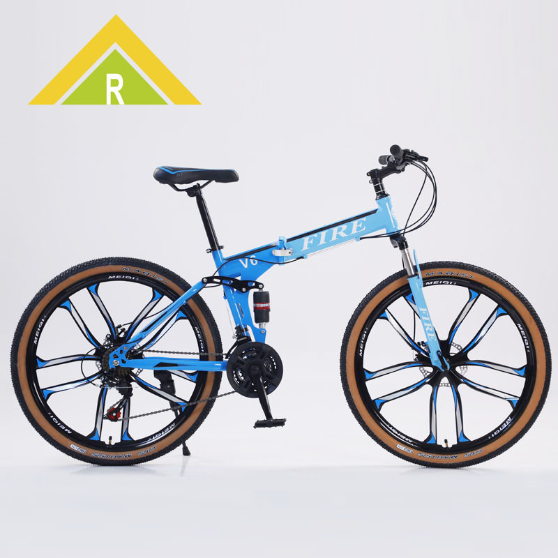 Factory wholesale folding bicycle 26 inch adult variable speed mountain bike color cut paint brown side tire foreign trade bicycle