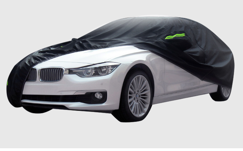 Car Cover Full Black 190T Silver Coated Car Cover Rainproof and Sunproof with Car Cover Polyester Reflective Strip Car Cover