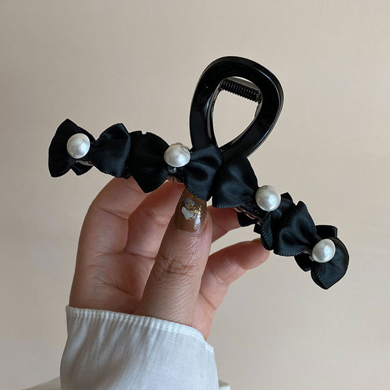 Koreanische Perle Satin Schleife Greifer Clip Hochwertige Haarnadel Hinterkopf All-Match Hepburn Elegante Neue Hai Clip_voghion.com