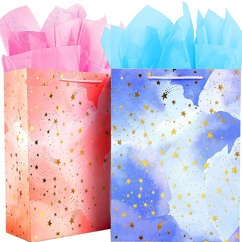 亚马逊新款烫金款星星大礼品纸袋生日派对购物礼品纸袋首饰手提袋