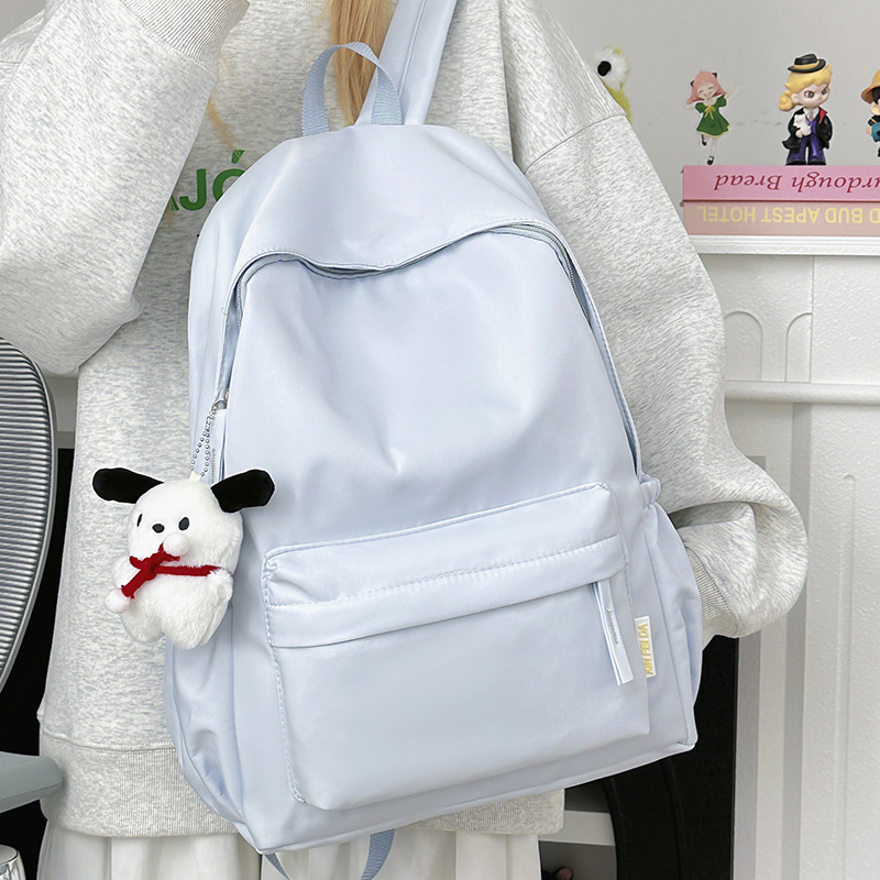 Schoolbags for Female College Students Korean Style Ins Large Capacity Simple Pure Color Backpack Junior High School Students Backpack Boys and Girls