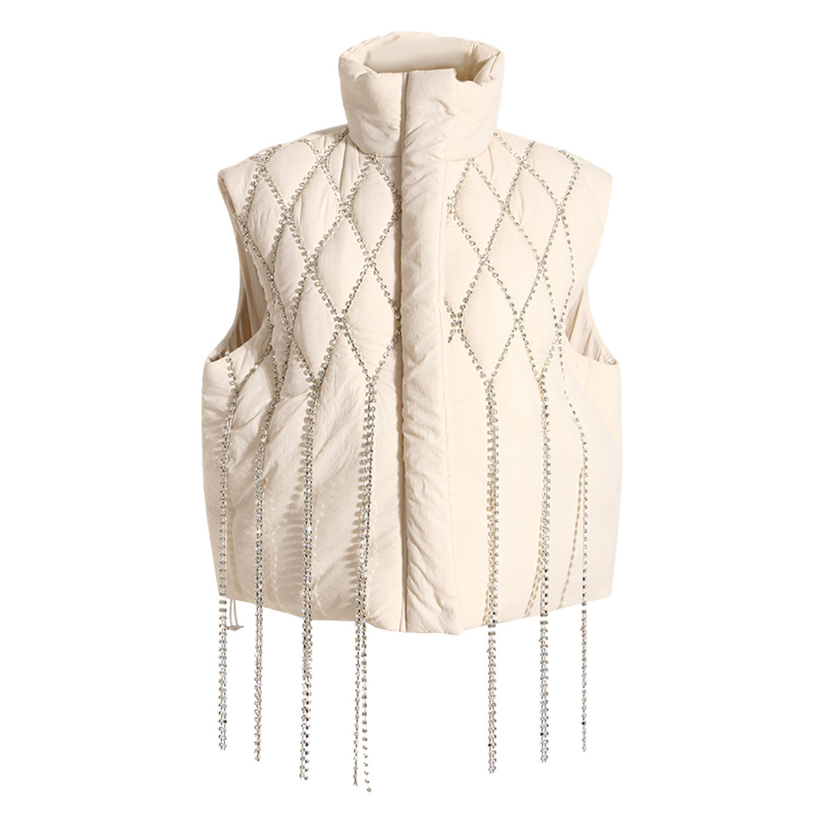 Damenbekleidung Handgemachte Rautenweste Baumwolljacke lockere Weste mit Rautenkettenverzierung gesteppte ärmellose Jacke_voghion.com