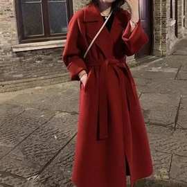2025新款秋冬双面羊绒羊毛大衣韩版宽松休闲毛呢外套女装批发
