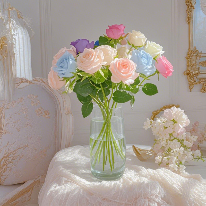 Single simulation rose wedding arrangement flower wall waterfall decoration scene artificial fake flower high sense bouquet wholesale