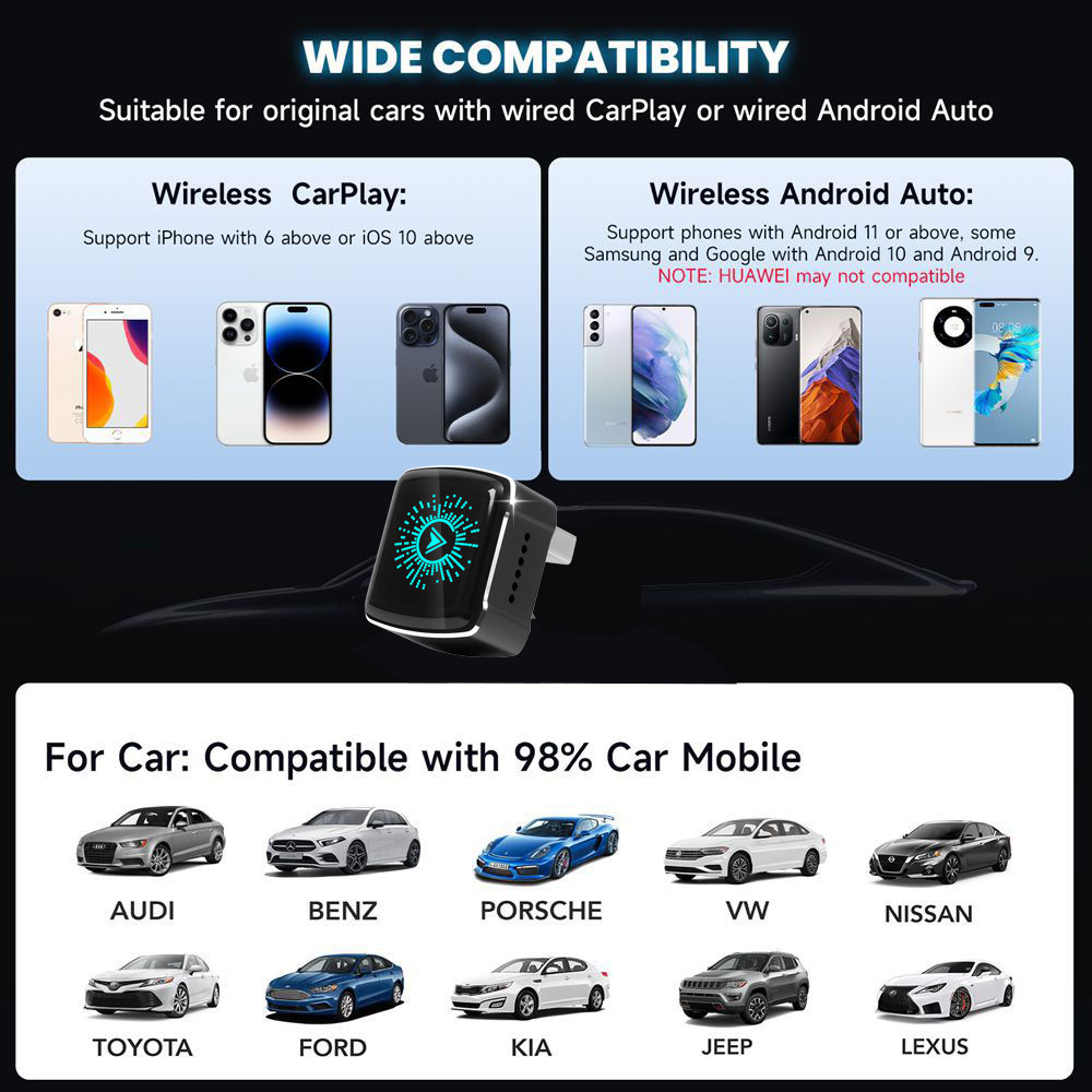 2026 Model Rgb Colorful Light Carplay Box Android Auto Two-In-One Wired to Wireless Adapter